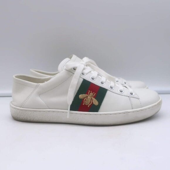 Gucci Ace Bee-Embroidered Fold Down Sneakers White Leather Size 35.5 - Picture 4 of 16